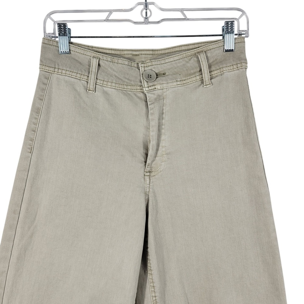 OAT New York Wide Leg Pants Women 4/27 Khaki Raw Hem High Rise - Picture 2 of 9